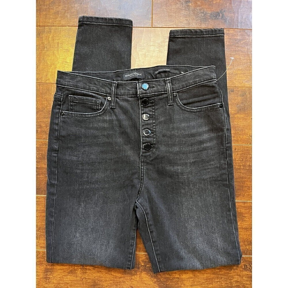 Banana Republic High Rise Skinny Jeans Women's Size 28L Button Fly Black Cotton